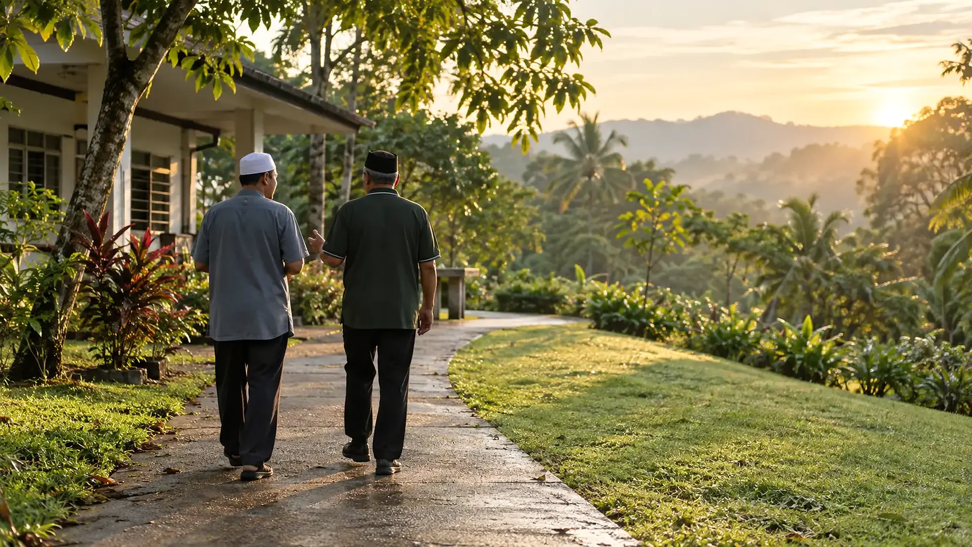 Seorang Ikhwan berjalan bersama pembimbing dalam perjalanan kepulihan yang berterusan